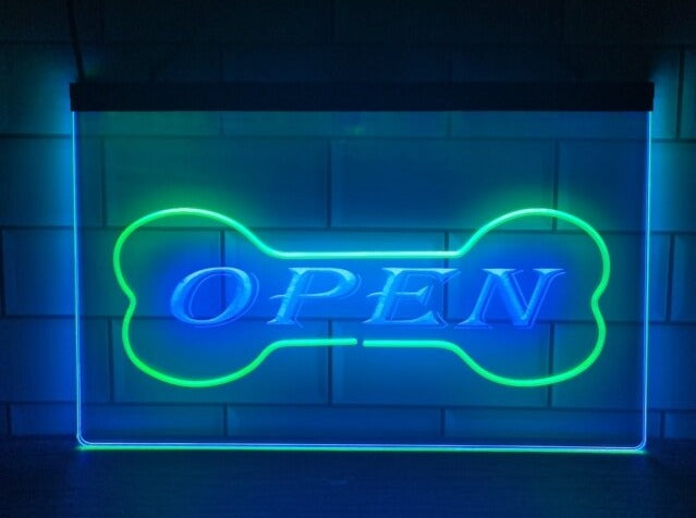 Open Dog Bone Pet Shop Two Tone Illuminated Sign