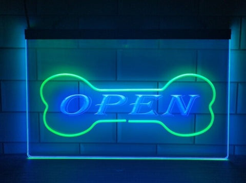 Image of Open Dog Bone Pet Shop Two Tone Illuminated Sign