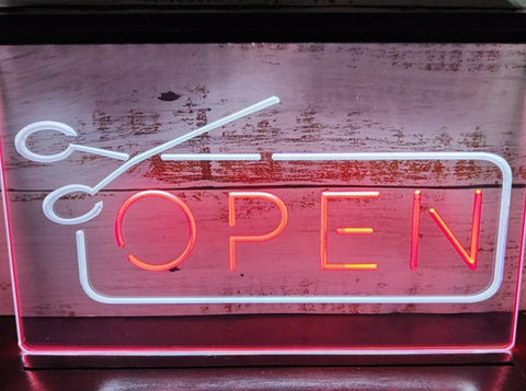 Image of Open Scissors Barbers Hairdressers Two Tone Illuminated Sign