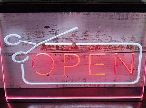 Image of Open Scissors Barbers Hairdressers Two Tone Illuminated Sign