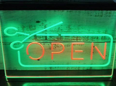Image of Open Scissors Barbers Hairdressers Two Tone Illuminated Sign