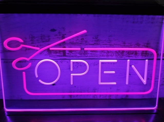 Open Scissors Barbers Hairdressers Two Tone Illuminated Sign
