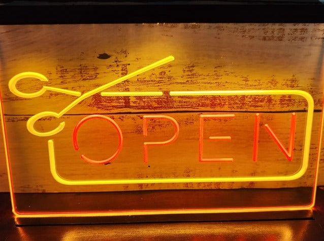 Open Scissors Barbers Hairdressers Two Tone Illuminated Sign