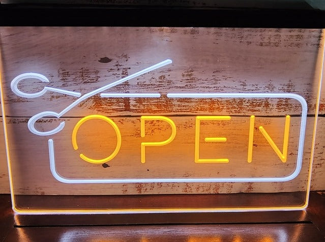 Open Scissors Barbers Hairdressers Two Tone Illuminated Sign
