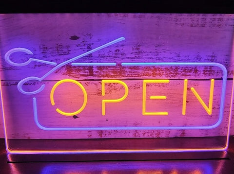 Image of Open Scissors Barbers Hairdressers Two Tone Illuminated Sign