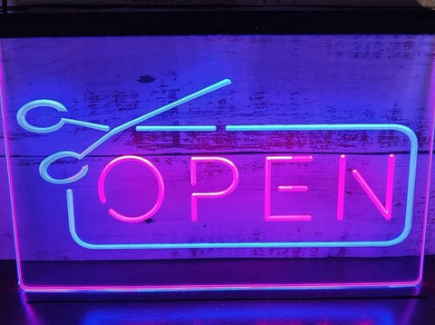 Image of Open Scissors Barbers Hairdressers Two Tone Illuminated Sign