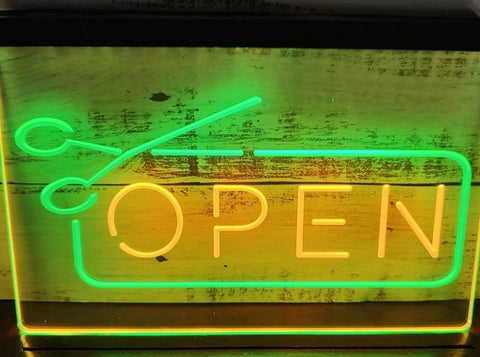 Image of Open Scissors Barbers Hairdressers Two Tone Illuminated Sign
