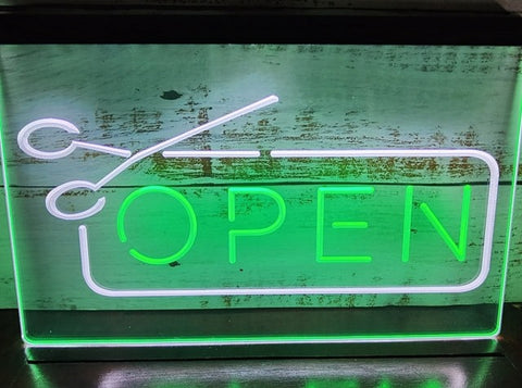 Image of Open Scissors Barbers Hairdressers Two Tone Illuminated Sign