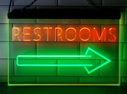 Image of Restrooms To The Right Two Tone Illuminated Sign