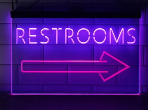 Image of Restrooms To The Right Two Tone Illuminated Sign