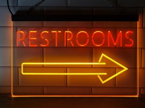Image of Restrooms To The Right Two Tone Illuminated Sign