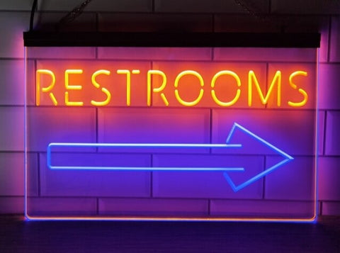 Image of Restrooms To The Right Two Tone Illuminated Sign