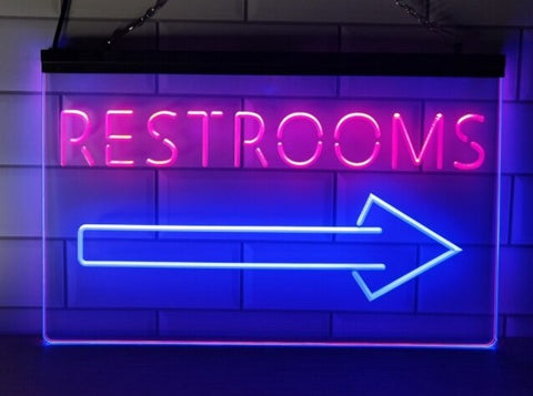 Image of Restrooms To The Right Two Tone Illuminated Sign