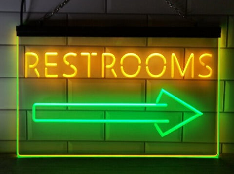 Image of Restrooms To The Right Two Tone Illuminated Sign