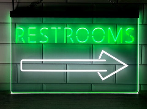 Image of Restrooms To The Right Two Tone Illuminated Sign