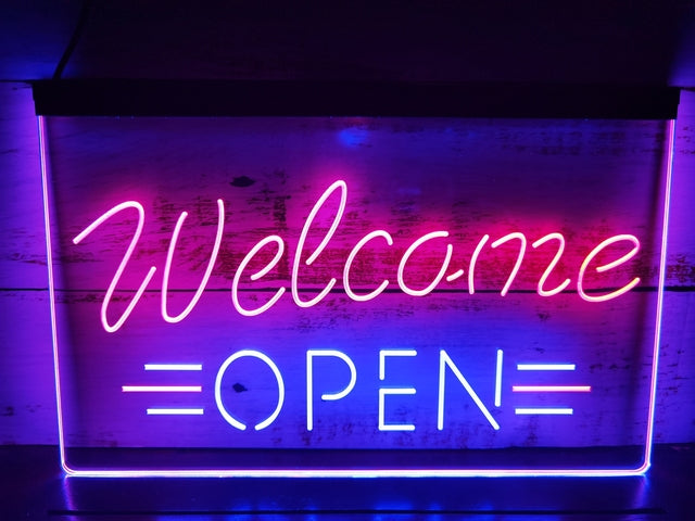 Welcome Open Two Tone Illuminated Sign