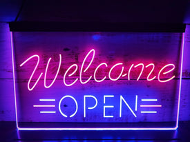 Welcome Open Two Tone Illuminated Sign