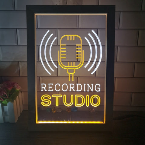 Image of Recording Studio Microphone Two Tone Sign - Luxury Framed Edition