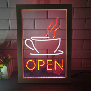 Open Coffee Shop Café Two Tone Sign - Luxury Framed Edition