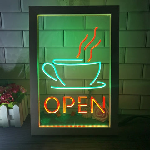 Image of Open Coffee Shop Café Two Tone Sign - Luxury Framed Edition