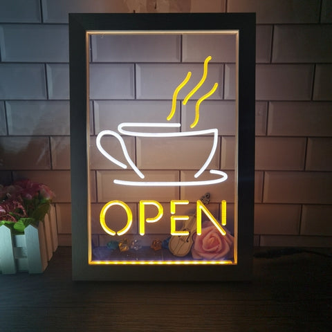 Image of Open Coffee Shop Café Two Tone Sign - Luxury Framed Edition