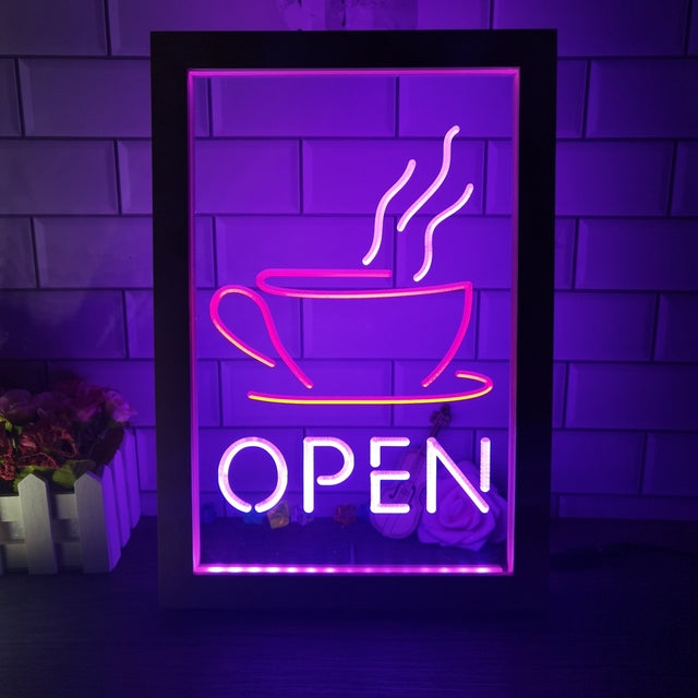 Open Coffee Shop Café Two Tone Sign - Luxury Framed Edition