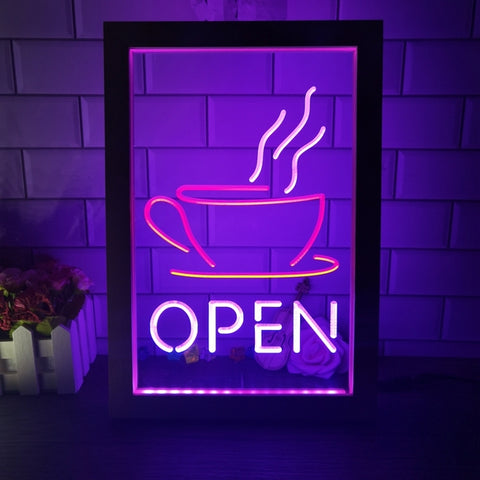 Image of Open Coffee Shop Café Two Tone Sign - Luxury Framed Edition