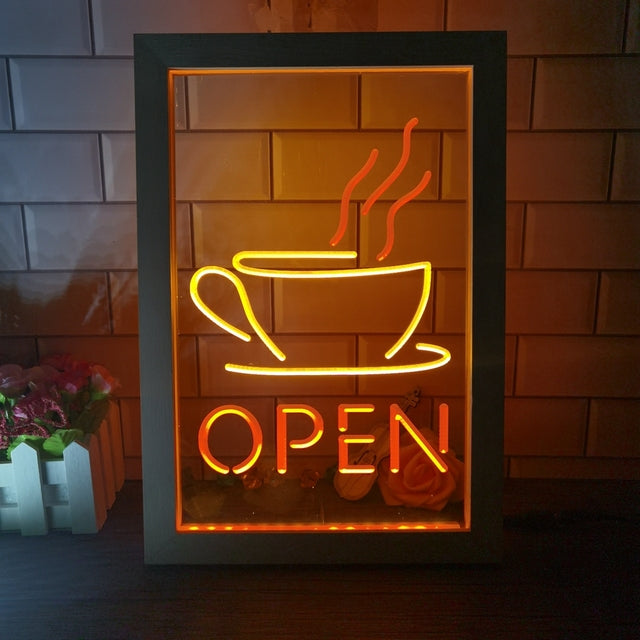 Open Coffee Shop Café Two Tone Sign - Luxury Framed Edition
