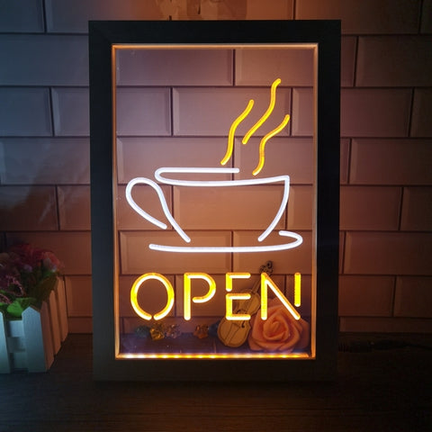 Image of Open Coffee Shop Café Two Tone Sign - Luxury Framed Edition