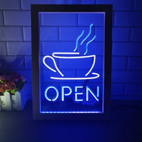 Image of Open Coffee Shop Café Two Tone Sign - Luxury Framed Edition
