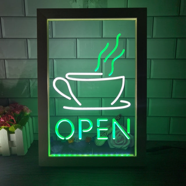 Open Coffee Shop Café Two Tone Sign - Luxury Framed Edition