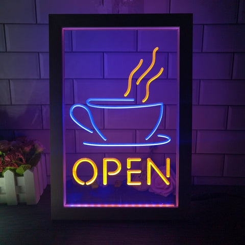 Image of Open Coffee Shop Café Two Tone Sign - Luxury Framed Edition