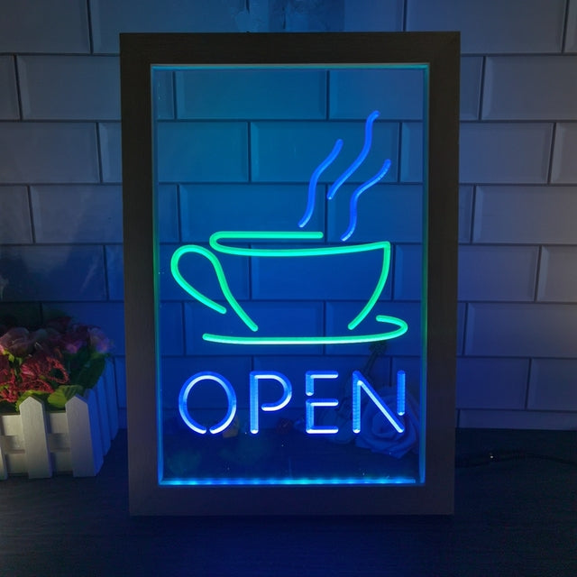 Open Coffee Shop Café Two Tone Sign - Luxury Framed Edition