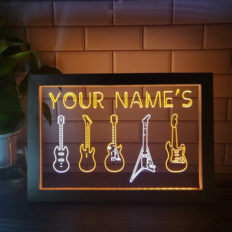 Image of Guitar Line Up Personalized Two Tone Sign - Luxury Framed Edition