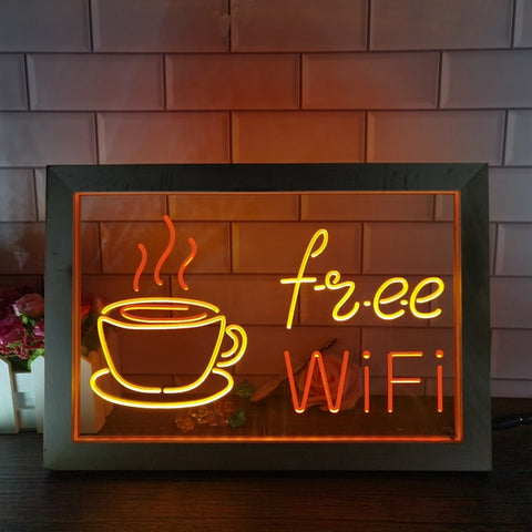 Image of Free Wi-Fi Coffee Shop Café Two Tone Sign - Luxury Framed Edition