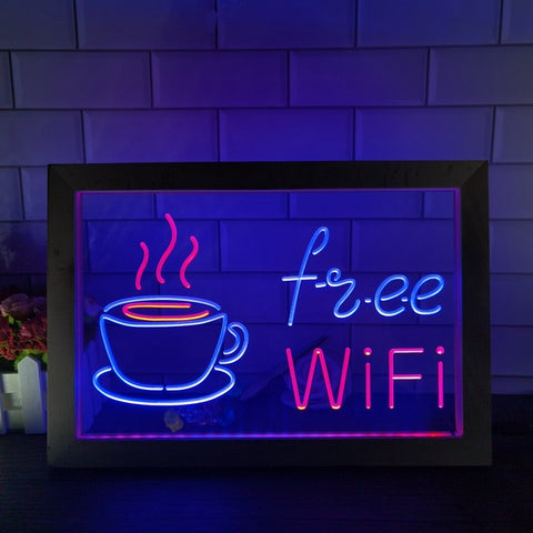 Image of Free Wi-Fi Coffee Shop Café Two Tone Sign - Luxury Framed Edition