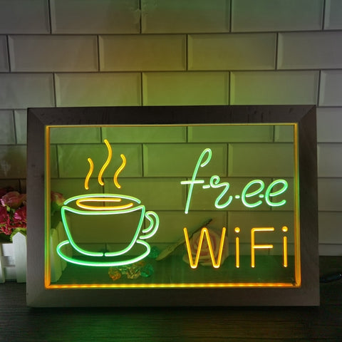 Image of Free Wi-Fi Coffee Shop Café Two Tone Sign - Luxury Framed Edition