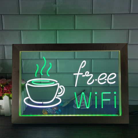 Image of Free Wi-Fi Coffee Shop Café Two Tone Sign - Luxury Framed Edition