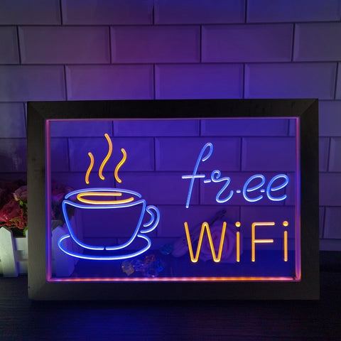 Image of Free Wi-Fi Coffee Shop Café Two Tone Sign - Luxury Framed Edition