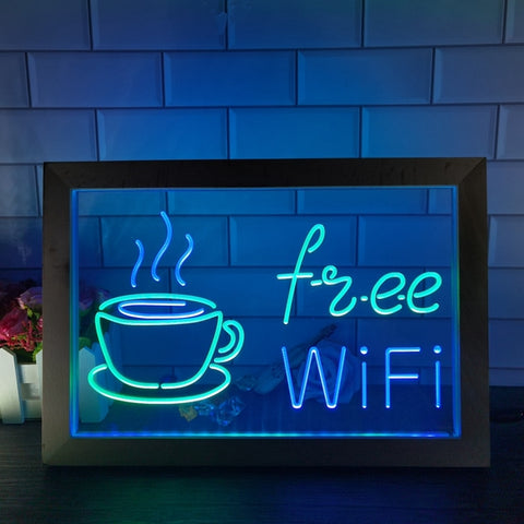 Image of Free Wi-Fi Coffee Shop Café Two Tone Sign - Luxury Framed Edition