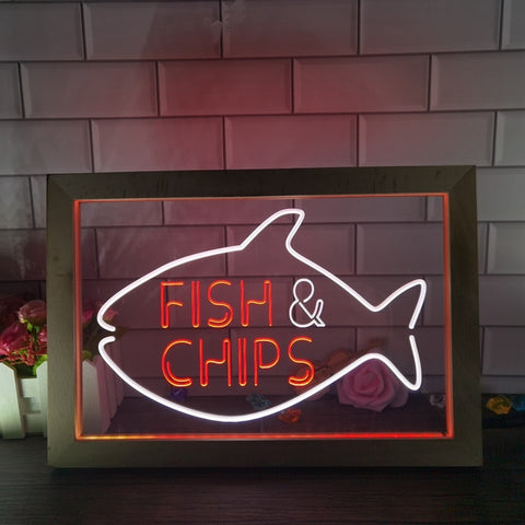 Image of Fish and Chips Two Tone Sign - Luxury Framed Edition