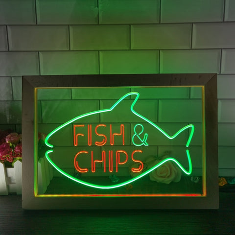 Image of Fish and Chips Two Tone Sign - Luxury Framed Edition