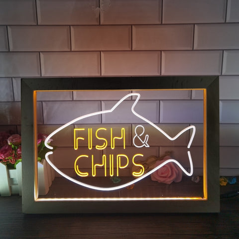 Image of Fish and Chips Two Tone Sign - Luxury Framed Edition