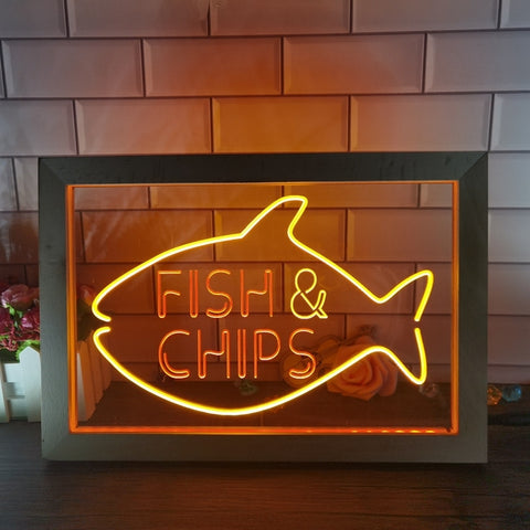 Image of Fish and Chips Two Tone Sign - Luxury Framed Edition