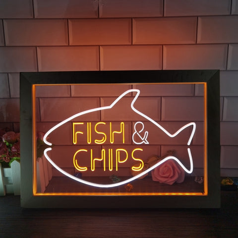 Image of Fish and Chips Two Tone Sign - Luxury Framed Edition