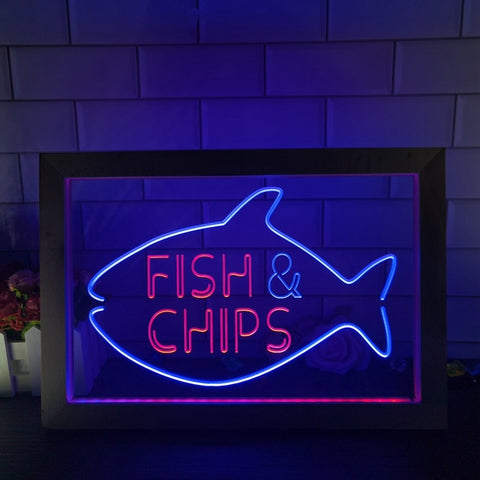Image of Fish and Chips Two Tone Sign - Luxury Framed Edition