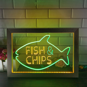 Fish and Chips Two Tone Sign - Luxury Framed Edition