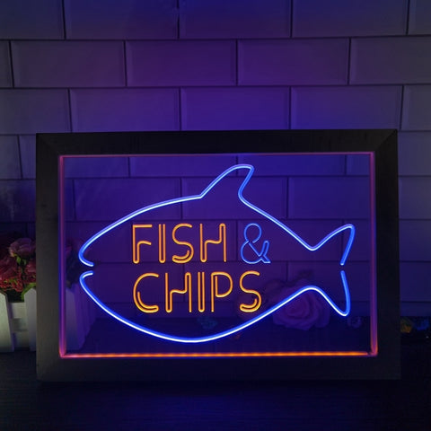 Image of Fish and Chips Two Tone Sign - Luxury Framed Edition