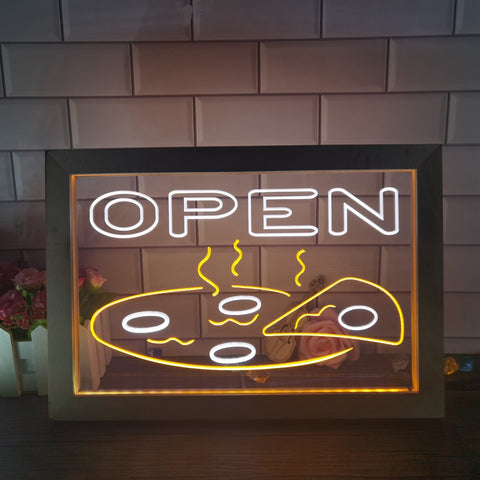 Image of Open Pizza Restaurant Two Tone Sign - Luxury Framed Edition
