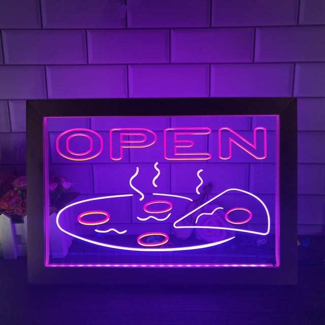 Open Pizza Restaurant Two Tone Sign - Luxury Framed Edition